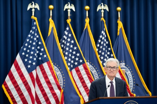 Le president de la Fed, Jerome Powell, lors d'une conference de presse a Washington